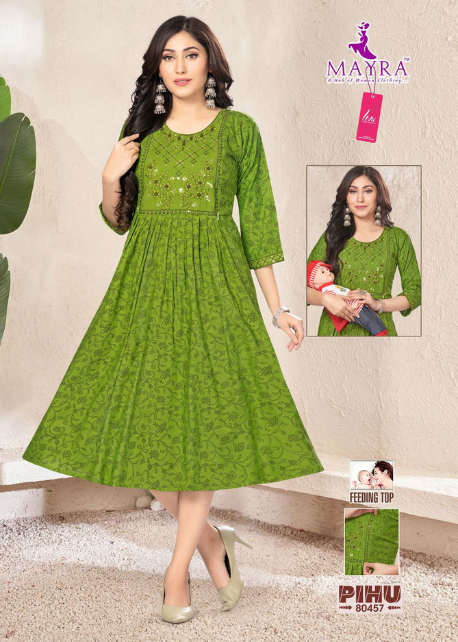 Pihu By Mayra Printed Rayon  Feeding Kurti Catalog
